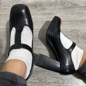 BAMBOO Black Academia Platform Mary Jane Pumps Chucky Heel 9 Faux Leather Y2K